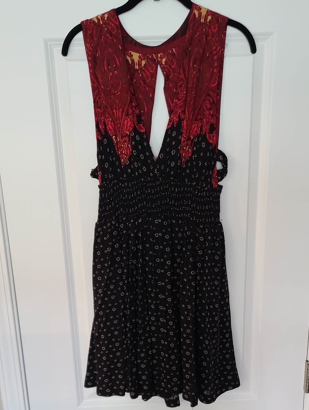 Free People Red and Black Patterned Backless Sundress